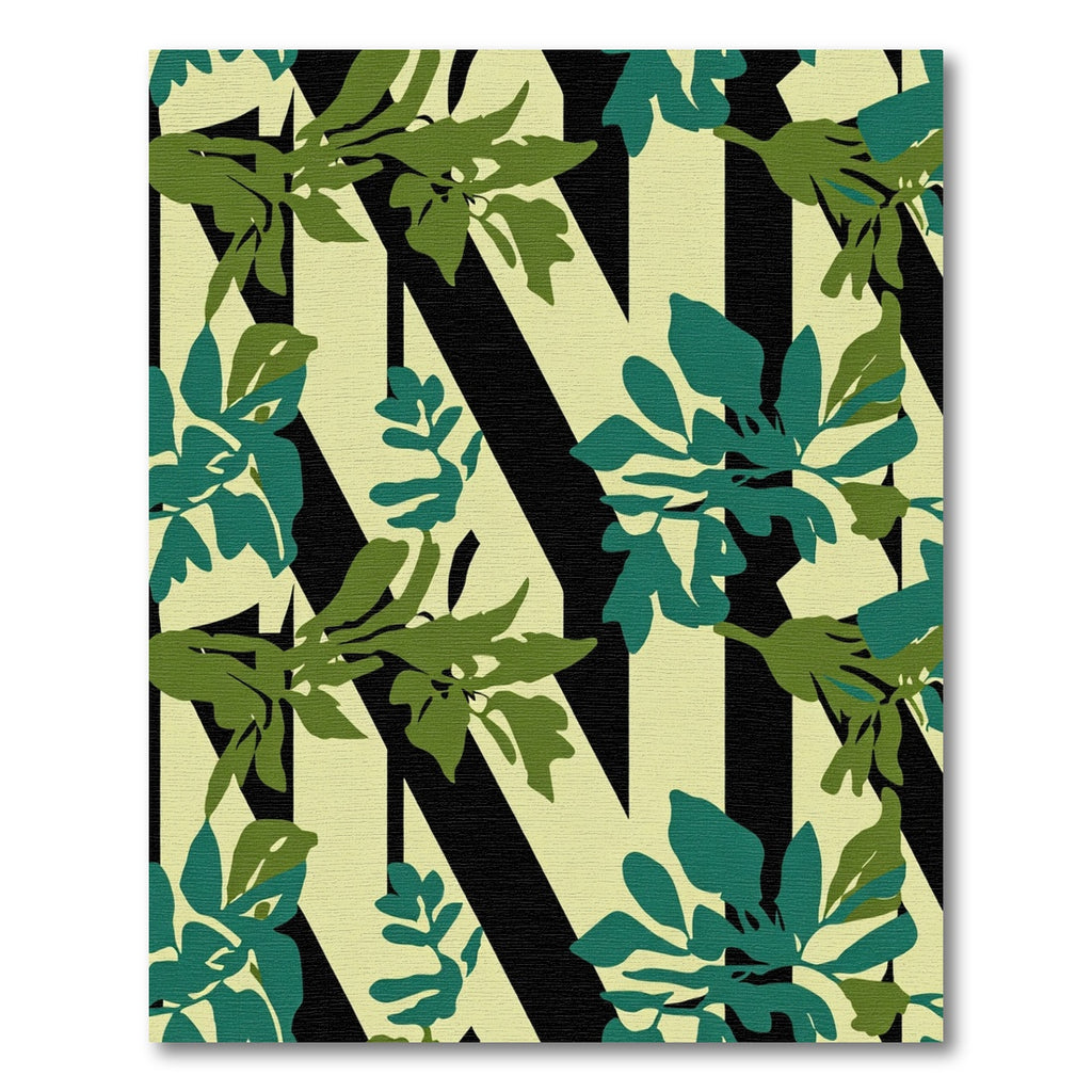 Black Beige Green Foliage Stripes Rug