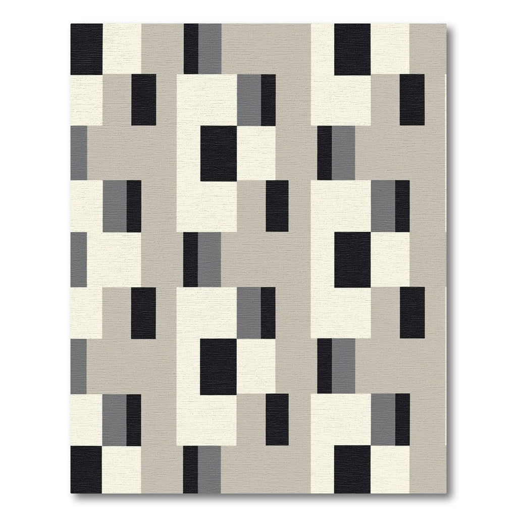 Gray Cream Black Geometric Grid Rug