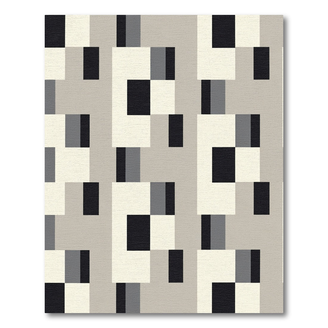 Gray Cream Black Geometric Grid Rug