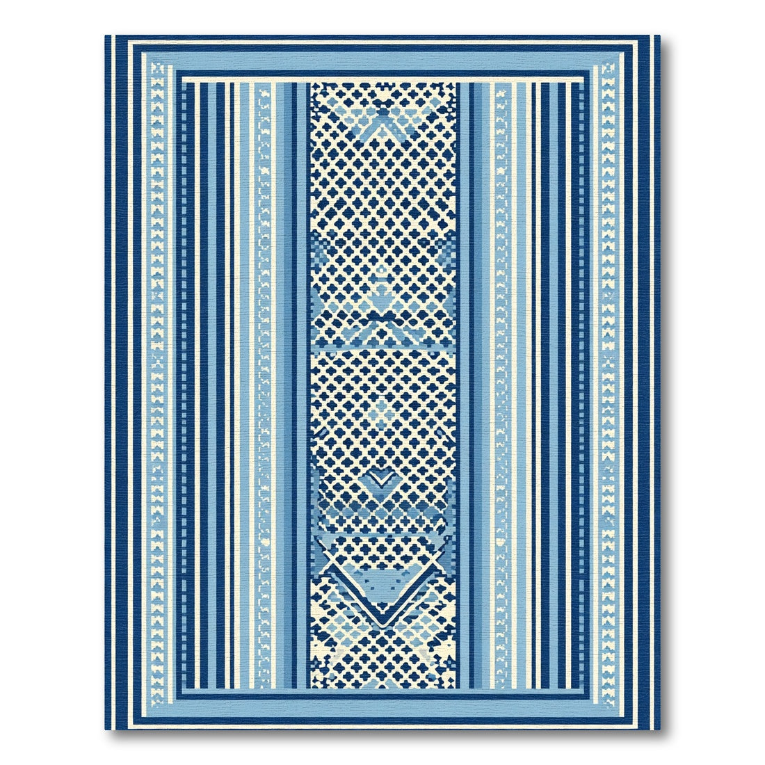 Geometric Blue Striped Central Medallion Rug