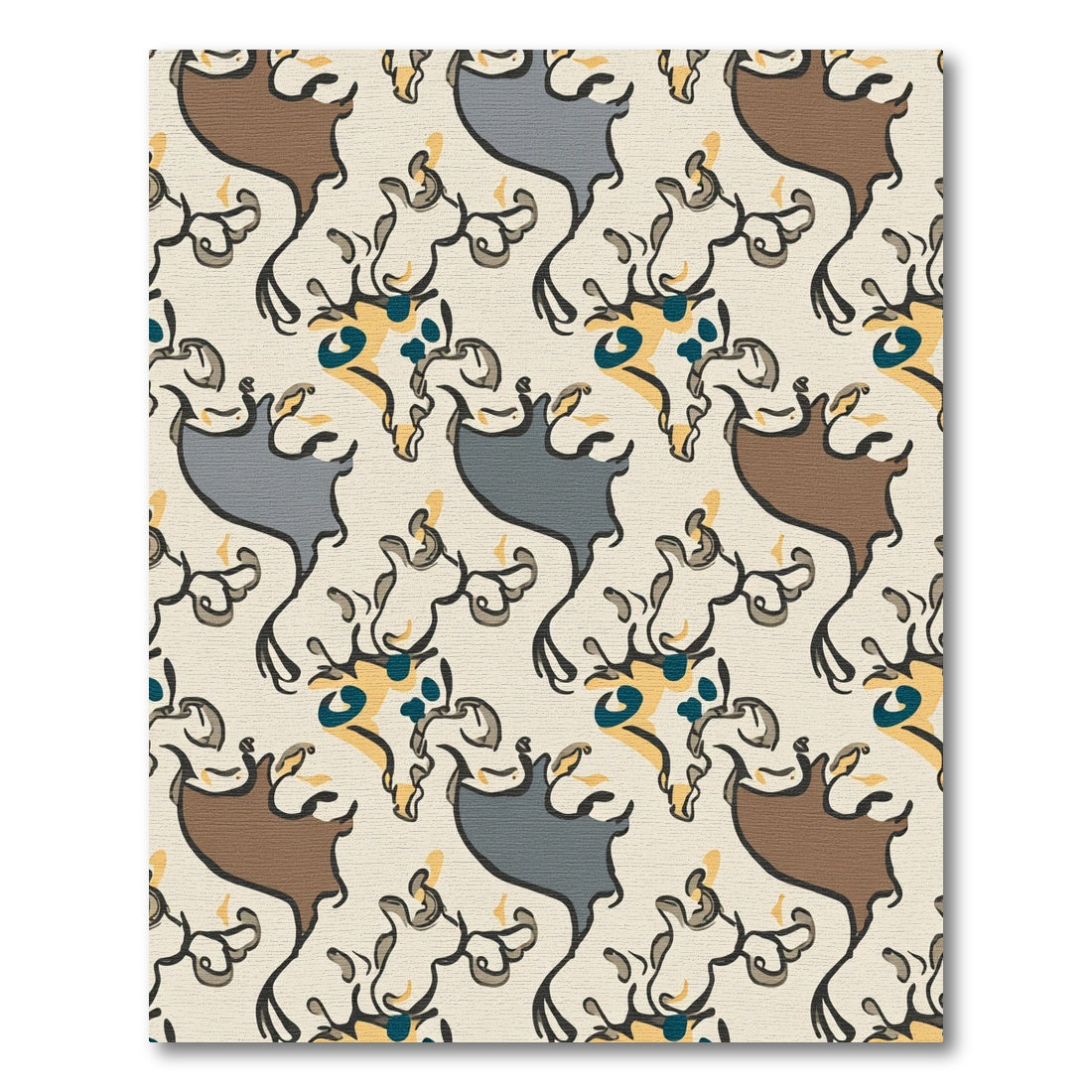 Organic Abstract Brown Grey Yellow Accents Rug