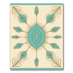 Turquoise Gold Peacock Feather Mandala Rug