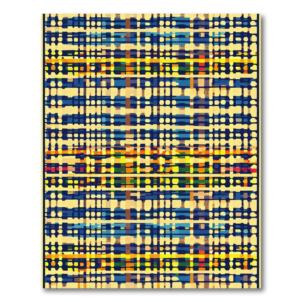 Abstract Checked Blue Yellow Stripe Rug