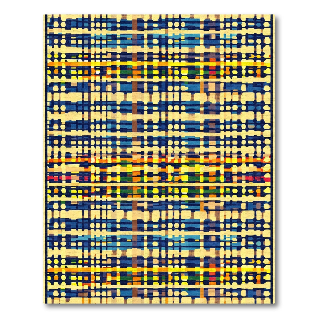 Abstract Checked Blue Yellow Stripe Rug