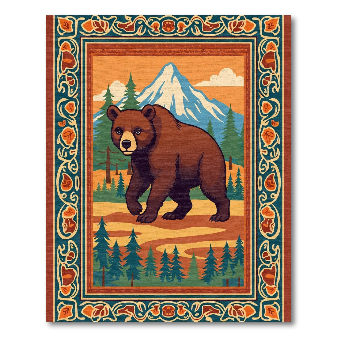 Brown Bear Mountain Forest Landscape Rug