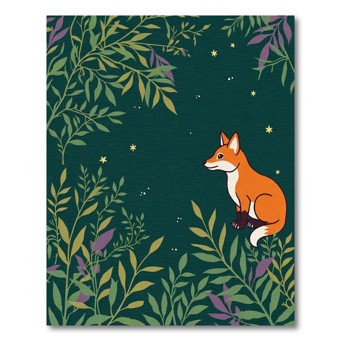 Forest Fox In Starry Night Foliage Rug