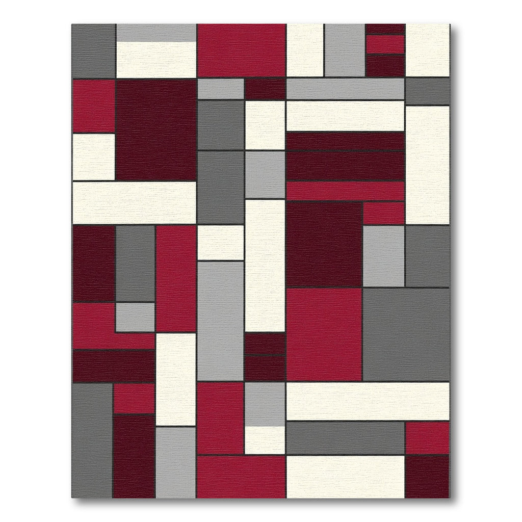 Crimson Gray Abstract Rectangular Composition Rug