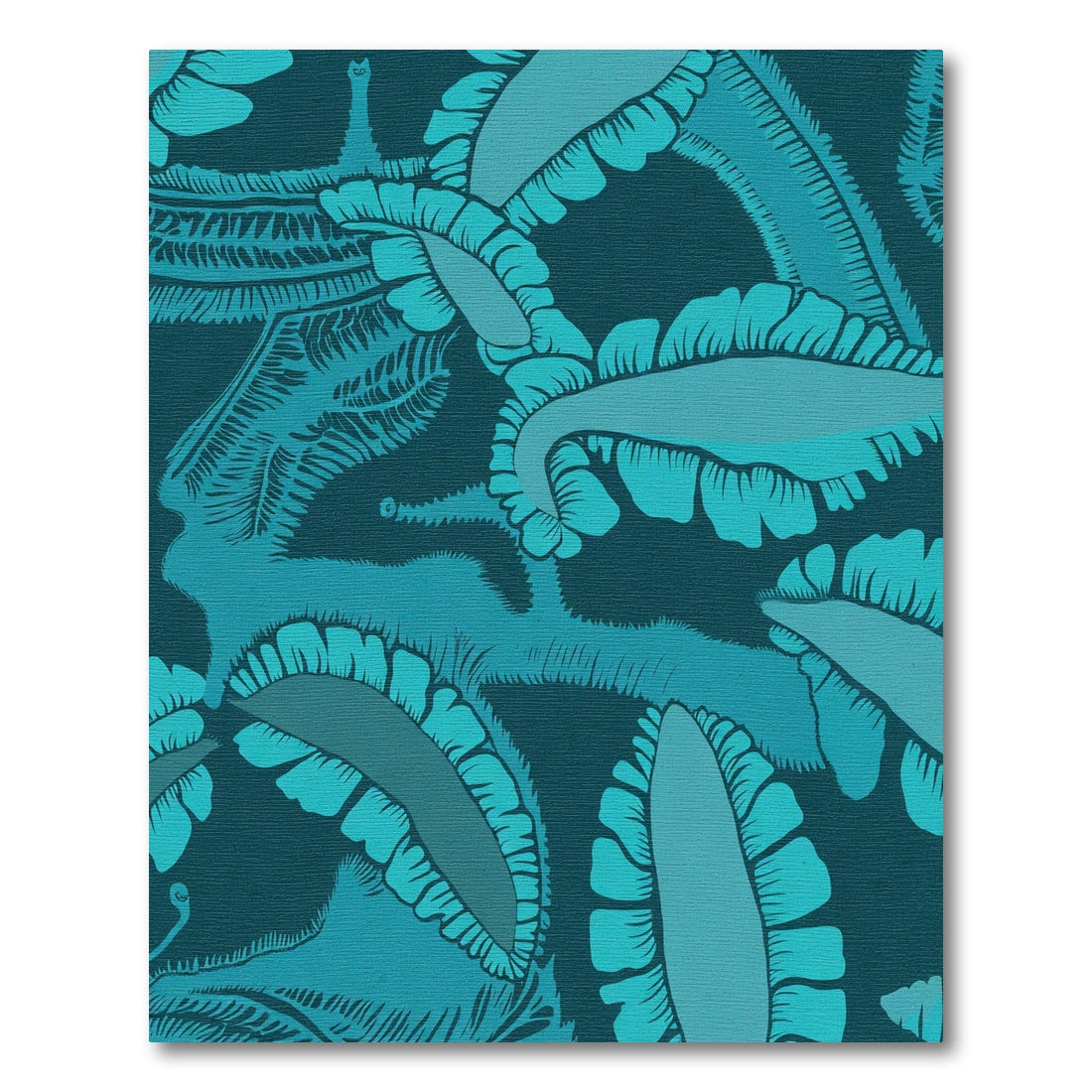 Deep Teal Feathered Leaf Canopy Rug