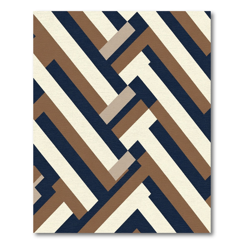 Brown Navy Cream Interlocking Geometric Rug