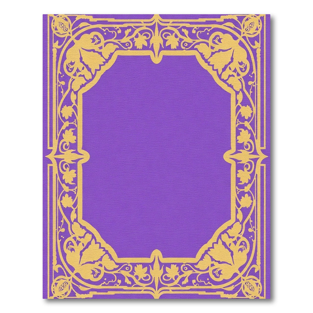 Gold Floral Vine Border Purple Rug