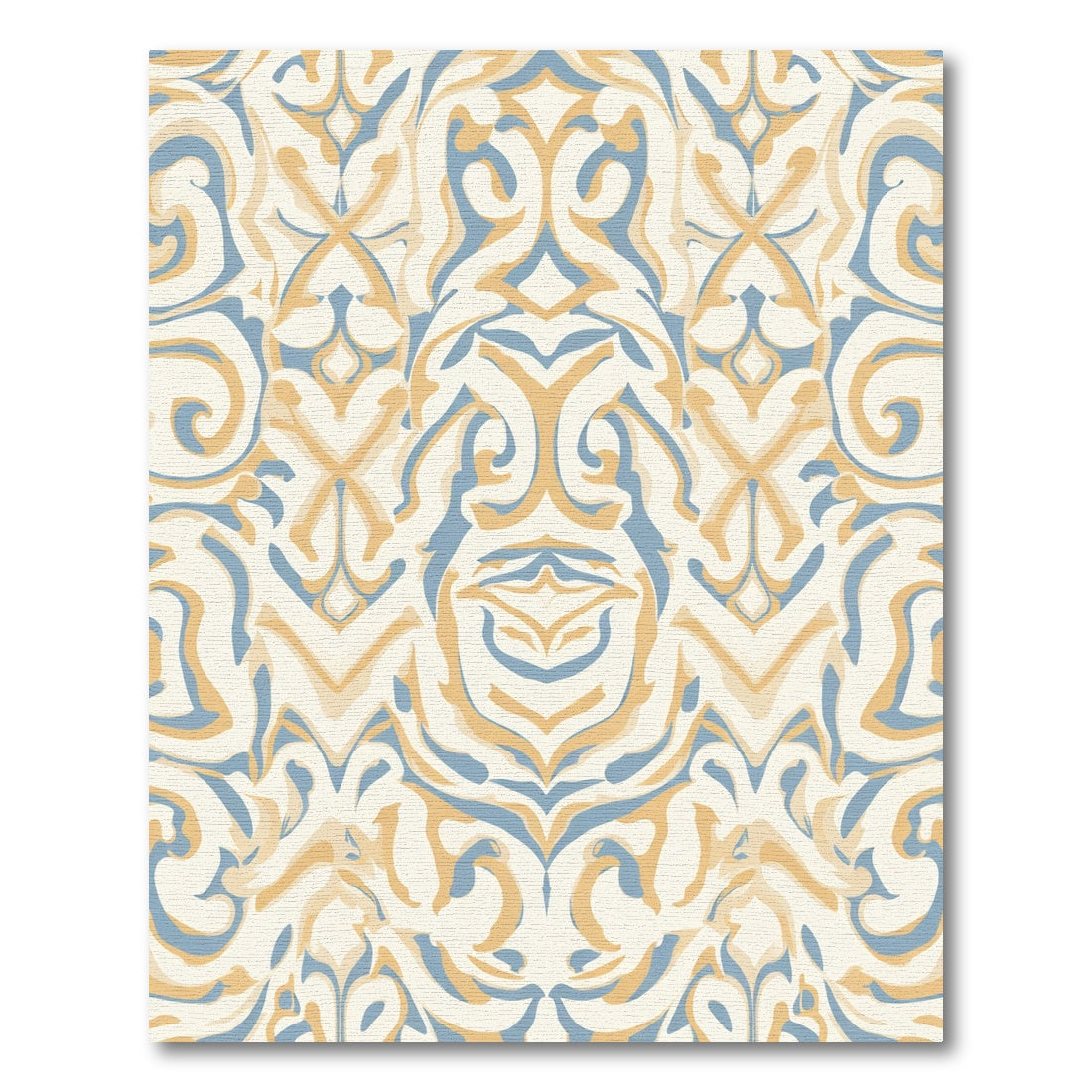 Cream Blue and Gold Abstract Ornament Rug