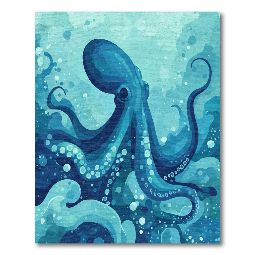 Deep Blue Octopus Ocean Waves Rug