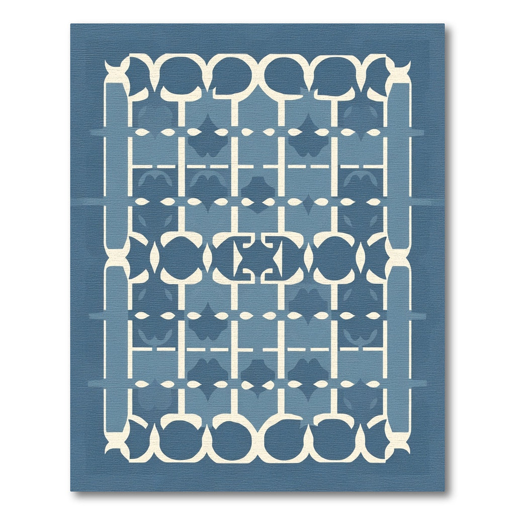 Blue Cream Geometric Lattice Rug