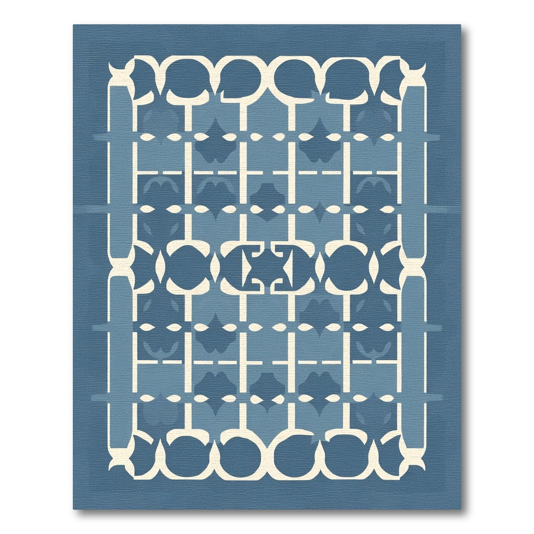 Blue Cream Geometric Lattice Rug