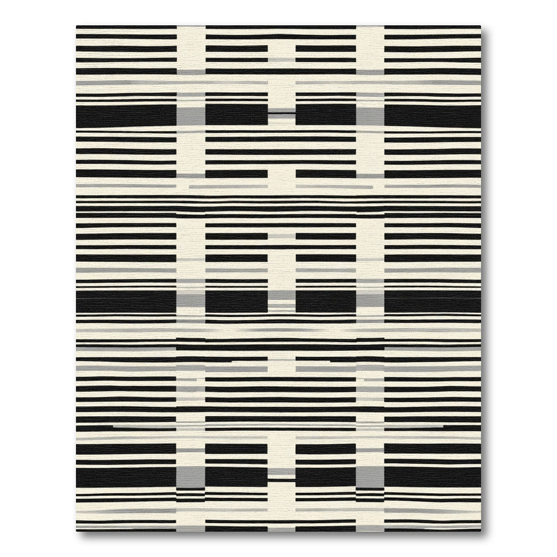 Black and Cream Lined Geometry Rug