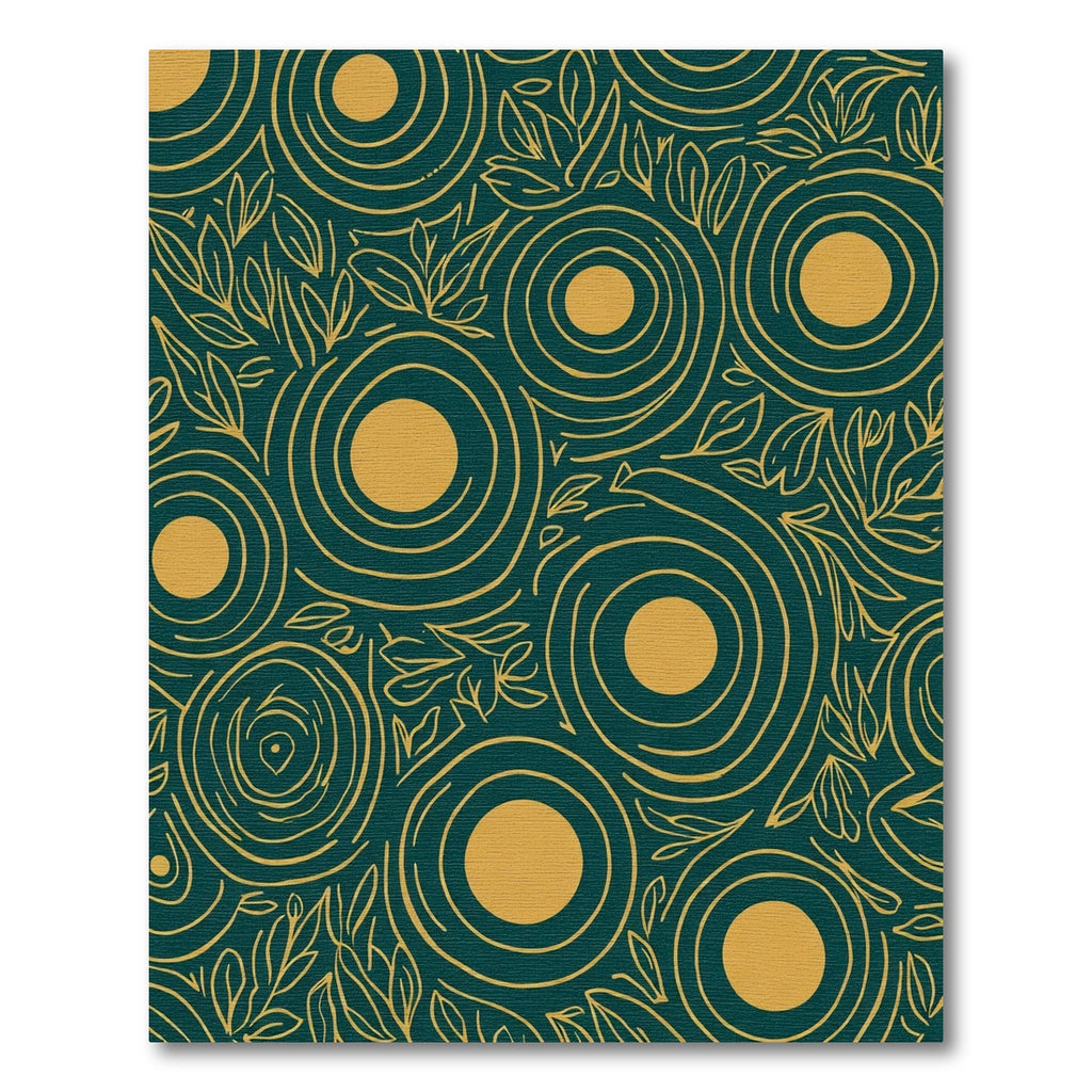 Deep Teal Gold Swirl Floral Abstract Rug