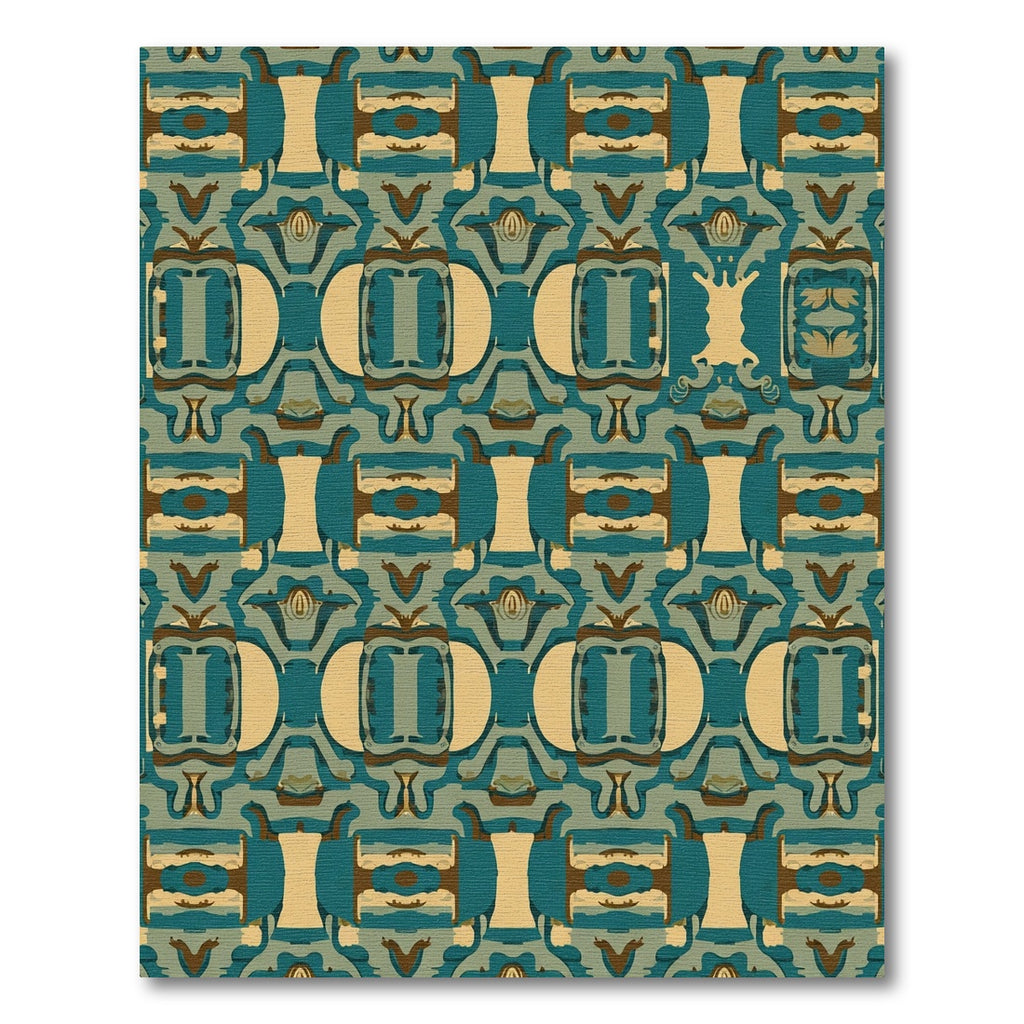 Abstract Teal Tan Geometric Collage Texture Rug