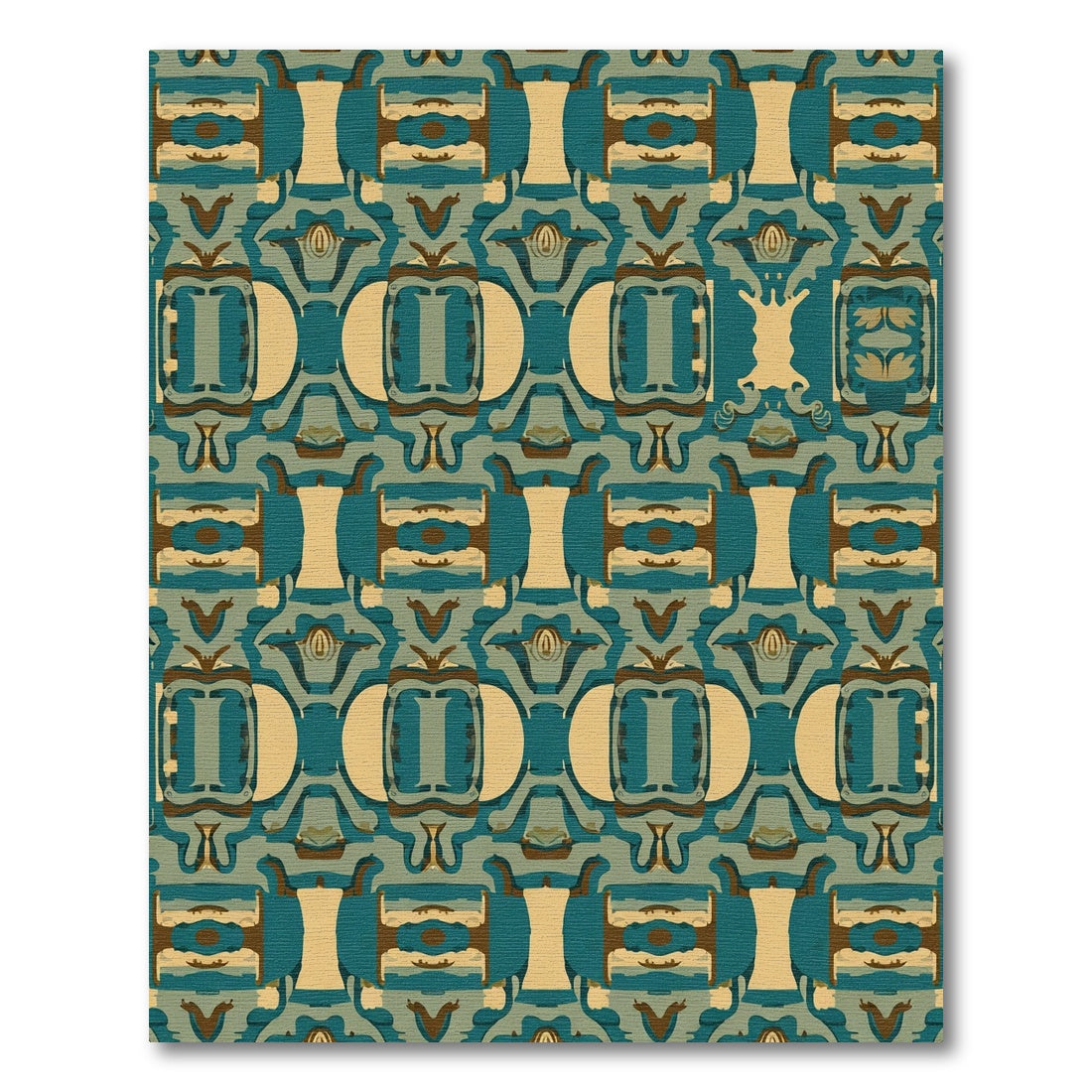 Abstract Teal Tan Geometric Collage Texture Rug