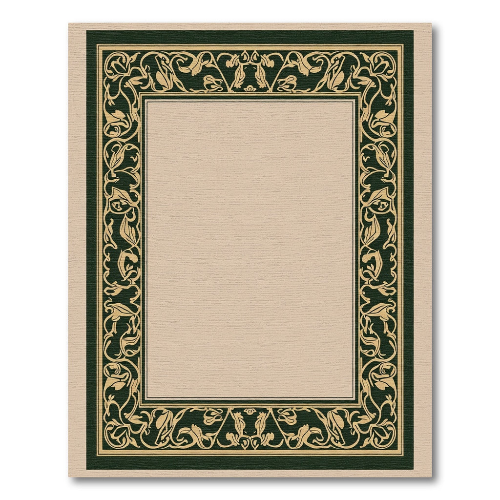 Ornate Evergreen Floral Border Rug