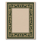 Ornate Evergreen Floral Border Rug