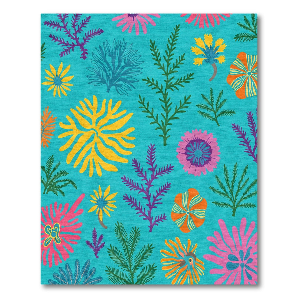 Bright Floral Botanical Coral Ferns Rug