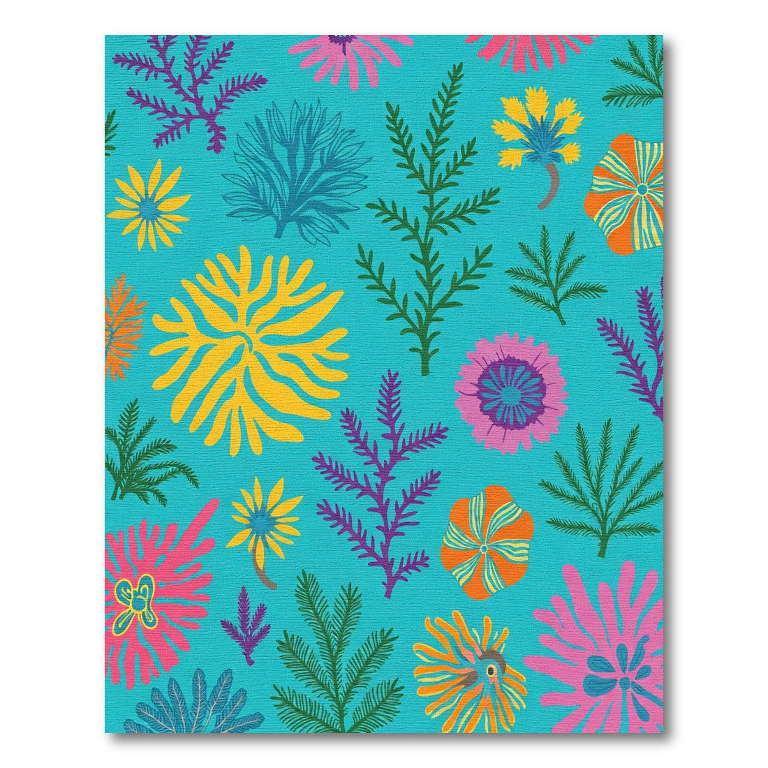 Bright Floral Botanical Coral Ferns Rug