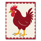Crimson Rooster Folk Art Rug