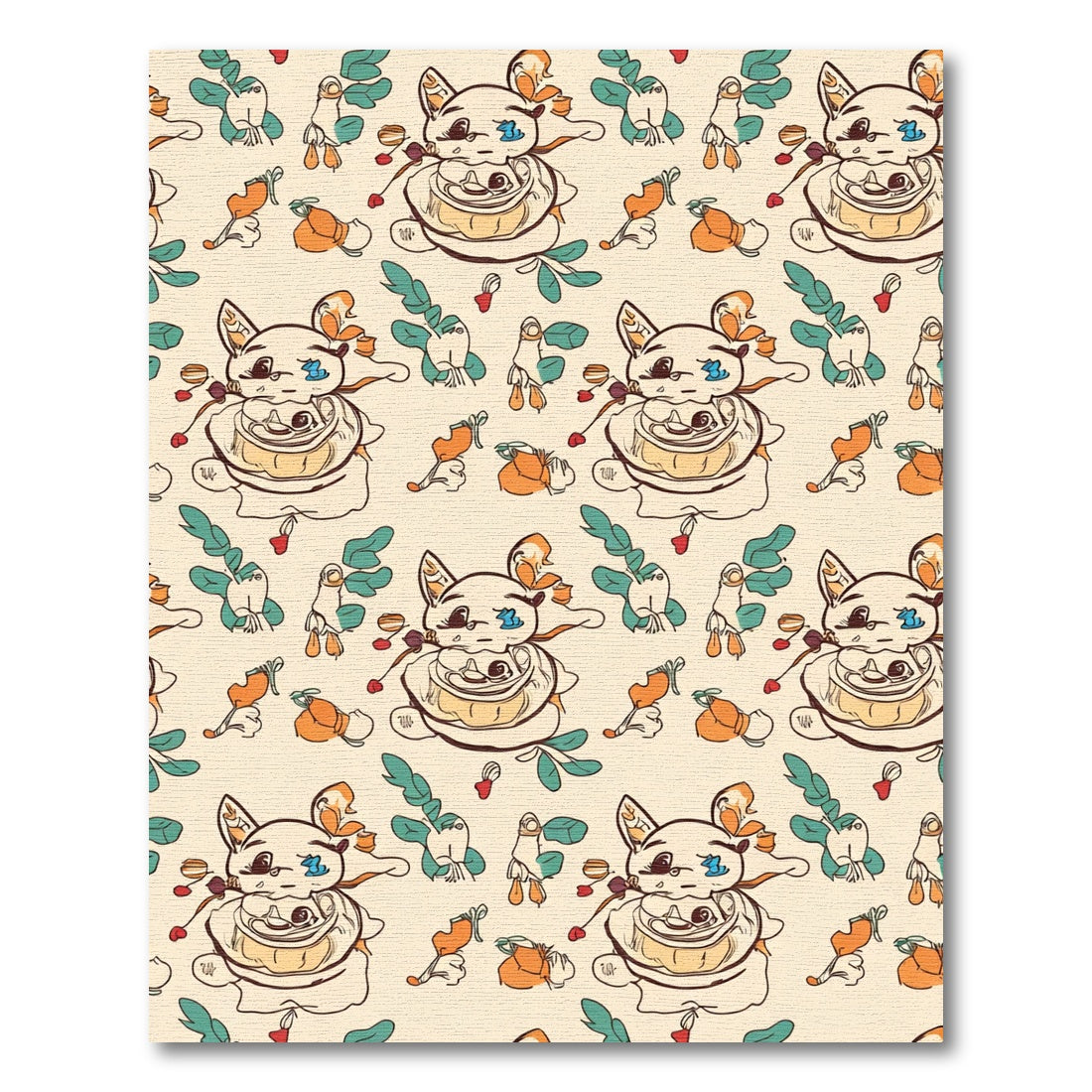 Cream and Orange Whimsical Creature Floral Rug