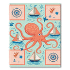 Coral Octopus Sailboat Compass Sea Rug