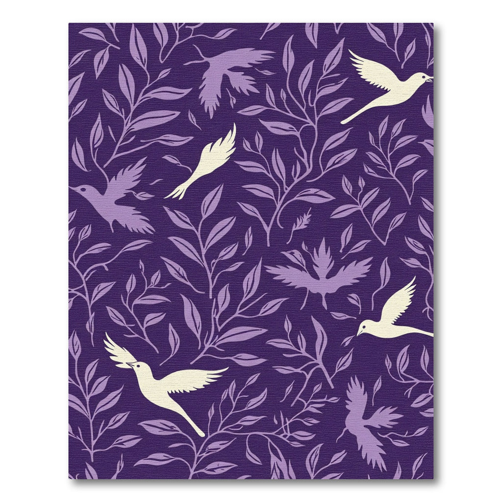 Purple Bird and Leaf Vine Arrangement Rug