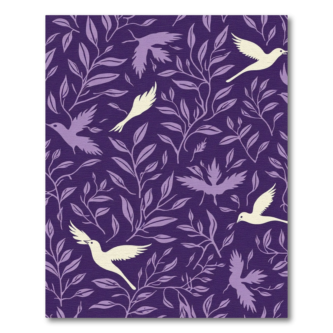 Purple Bird and Leaf Vine Arrangement Rug