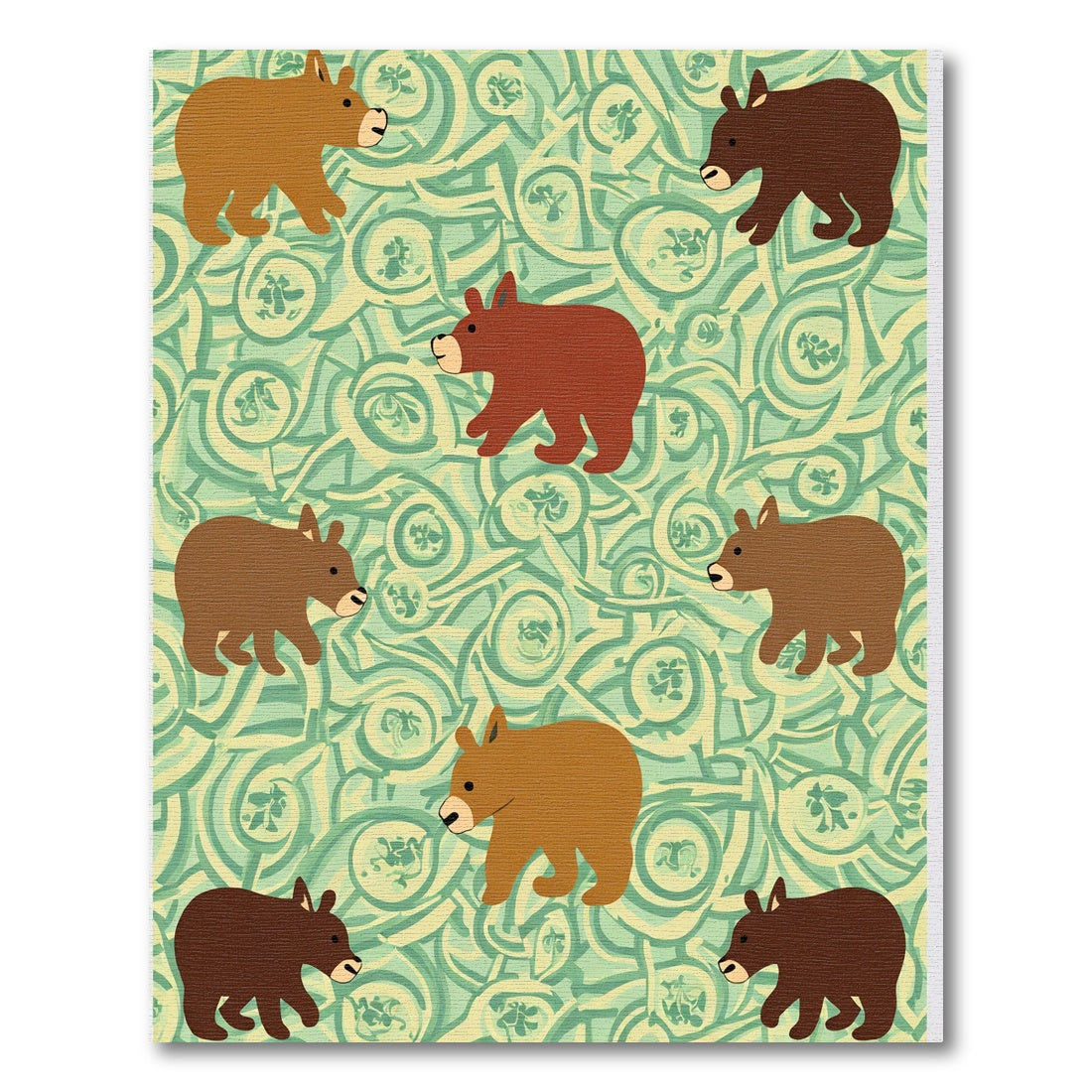 Whimsical Brown Bears Mint Swirl Rug