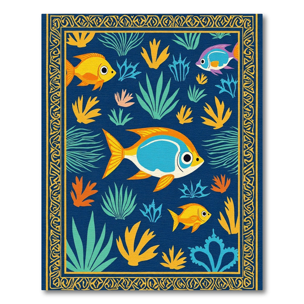 Navy Blue Tropical Fish Aquatic Scene Rug