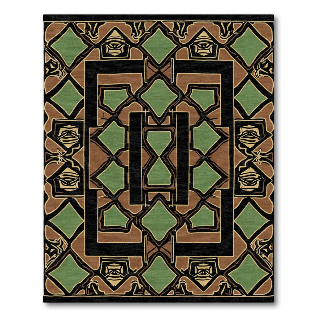 Geometric Brown Black Green Diamond Rug