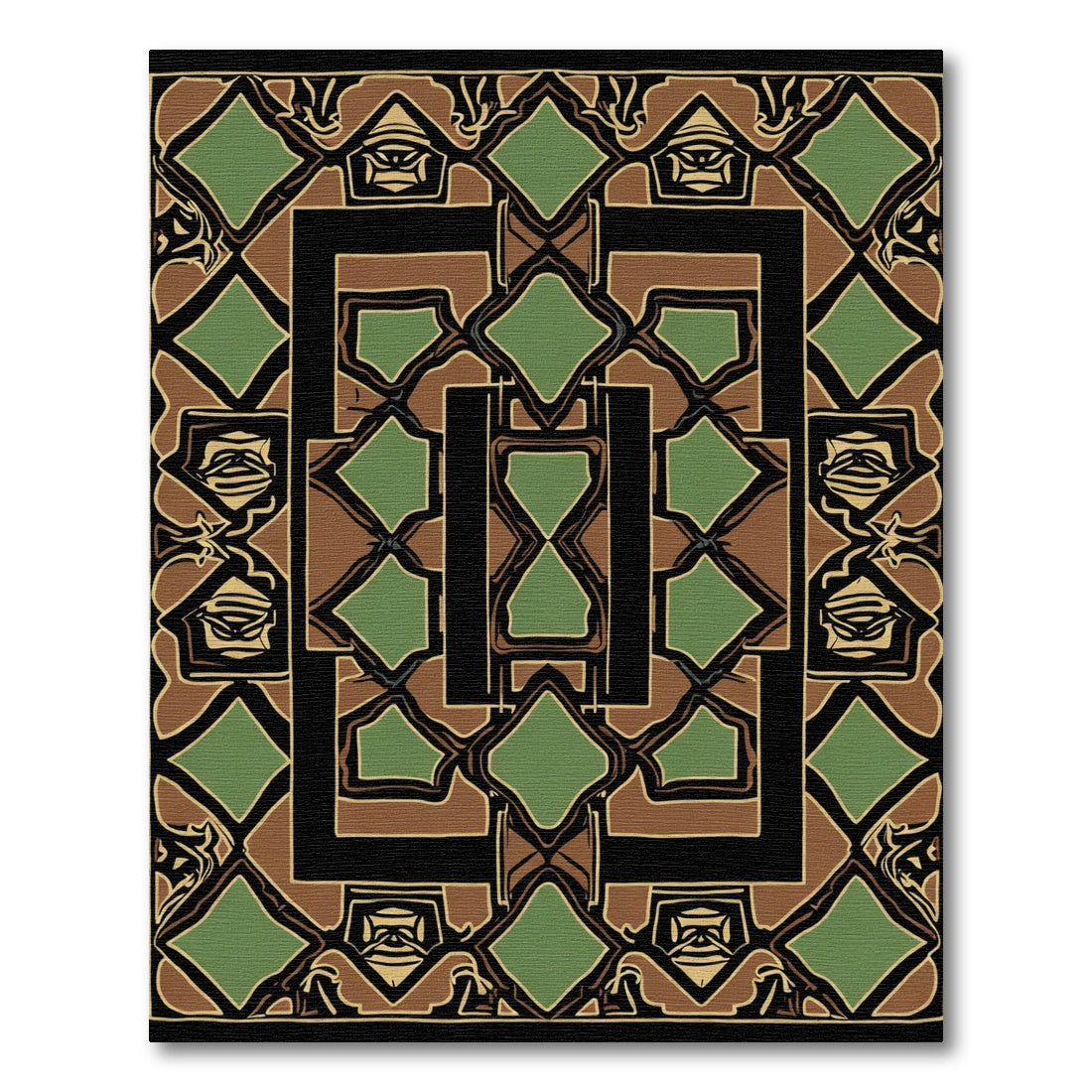 Geometric Brown Black Green Diamond Rug