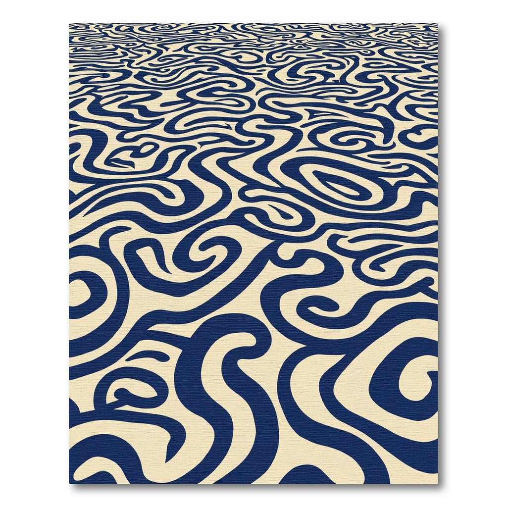 Navy Swirl Cream Abstract Rug