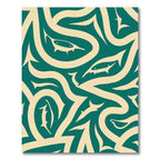 Teal Beige Tribal Fish Flow Rug