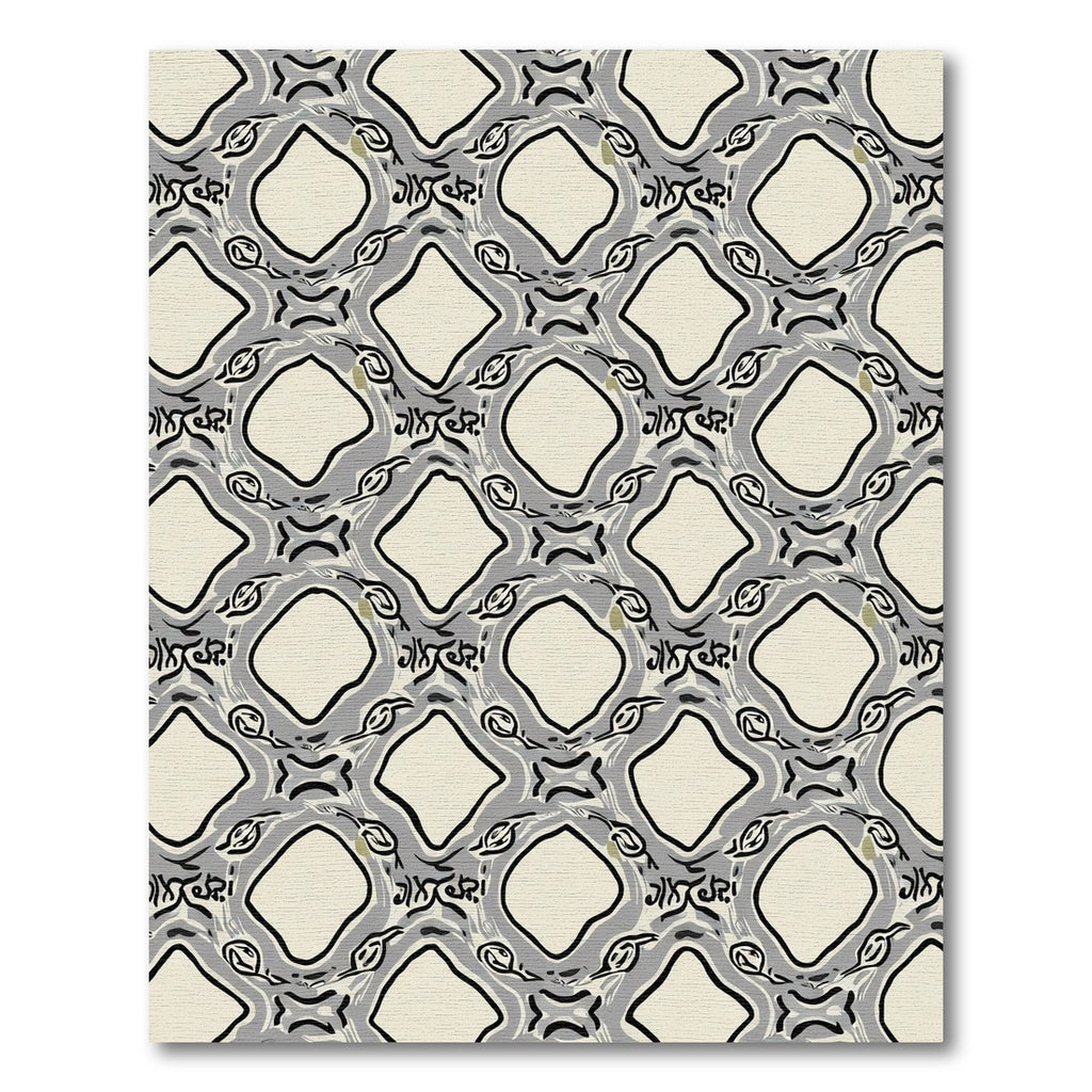 Creamy Gray Abstract Diamond Lattice Rug