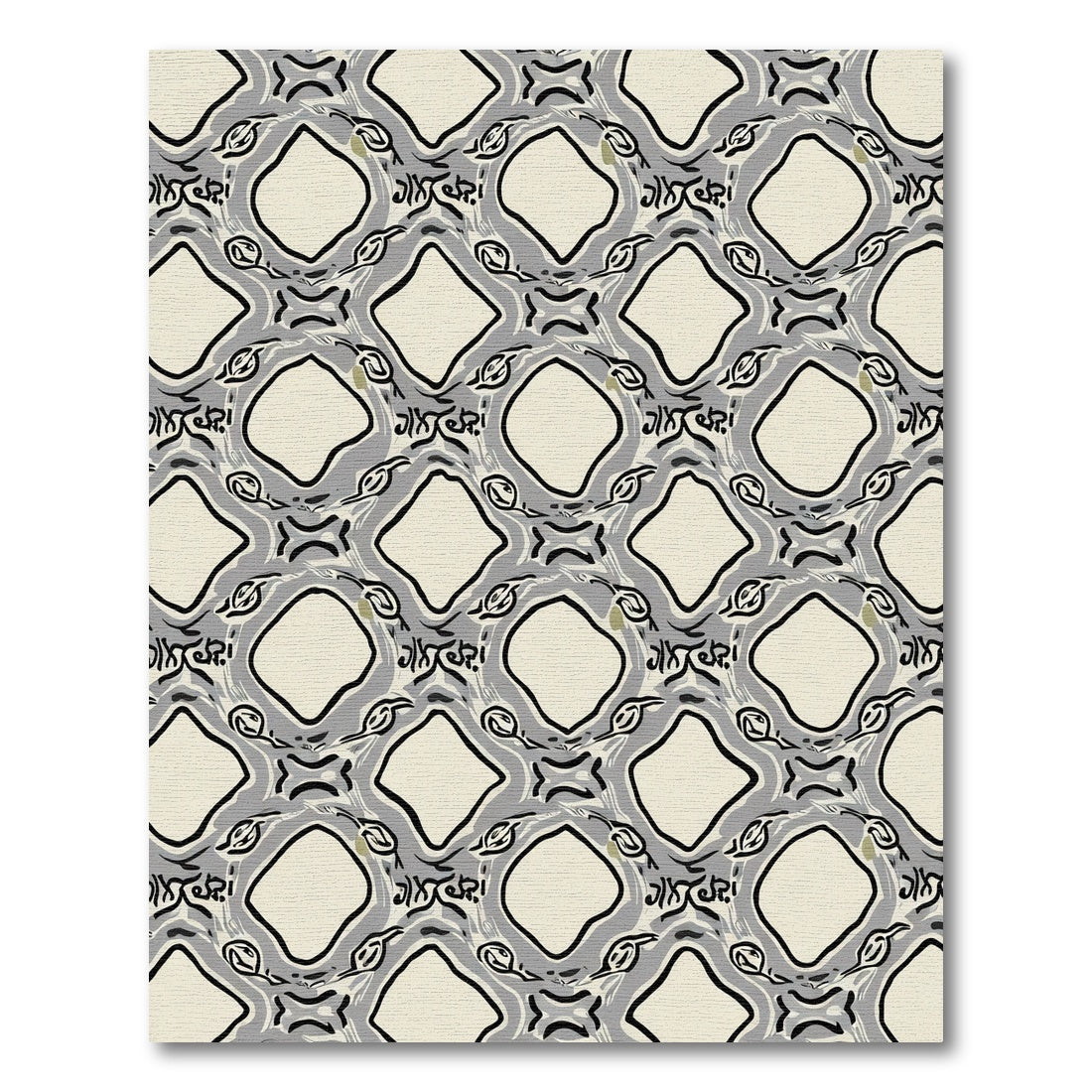 Creamy Gray Abstract Diamond Lattice Rug