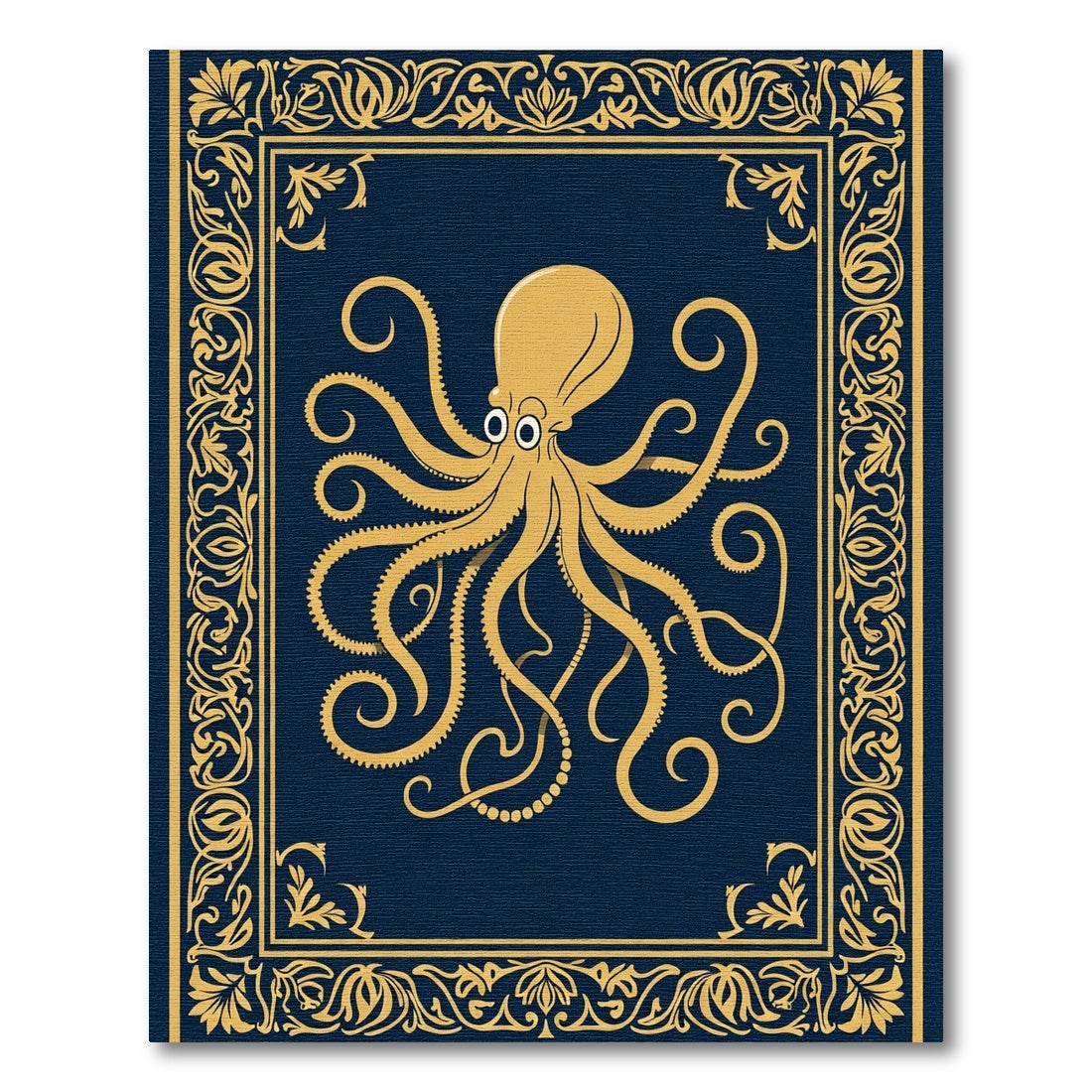 Golden Octopus Navy Ornate Border Rug