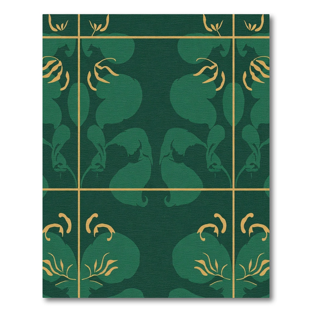 Deep Emerald Floral Vine Motif Rug