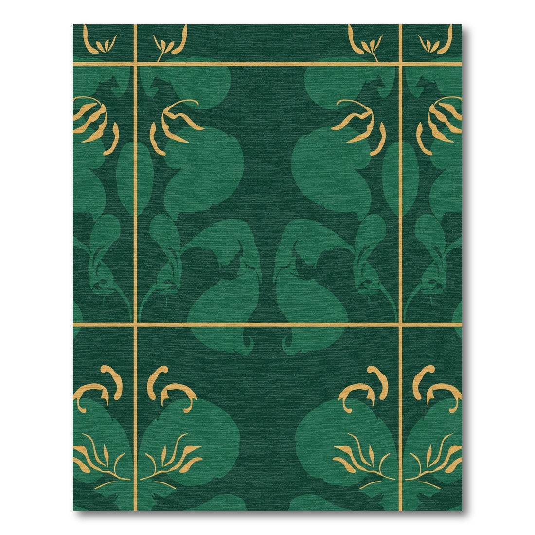 Deep Emerald Floral Vine Motif Rug