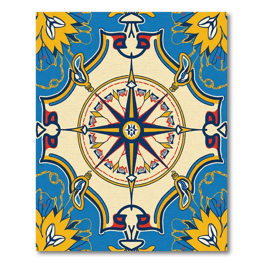 Naval Blue Yellow Blossom Compass Rug