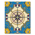 Naval Blue Yellow Blossom Compass Rug