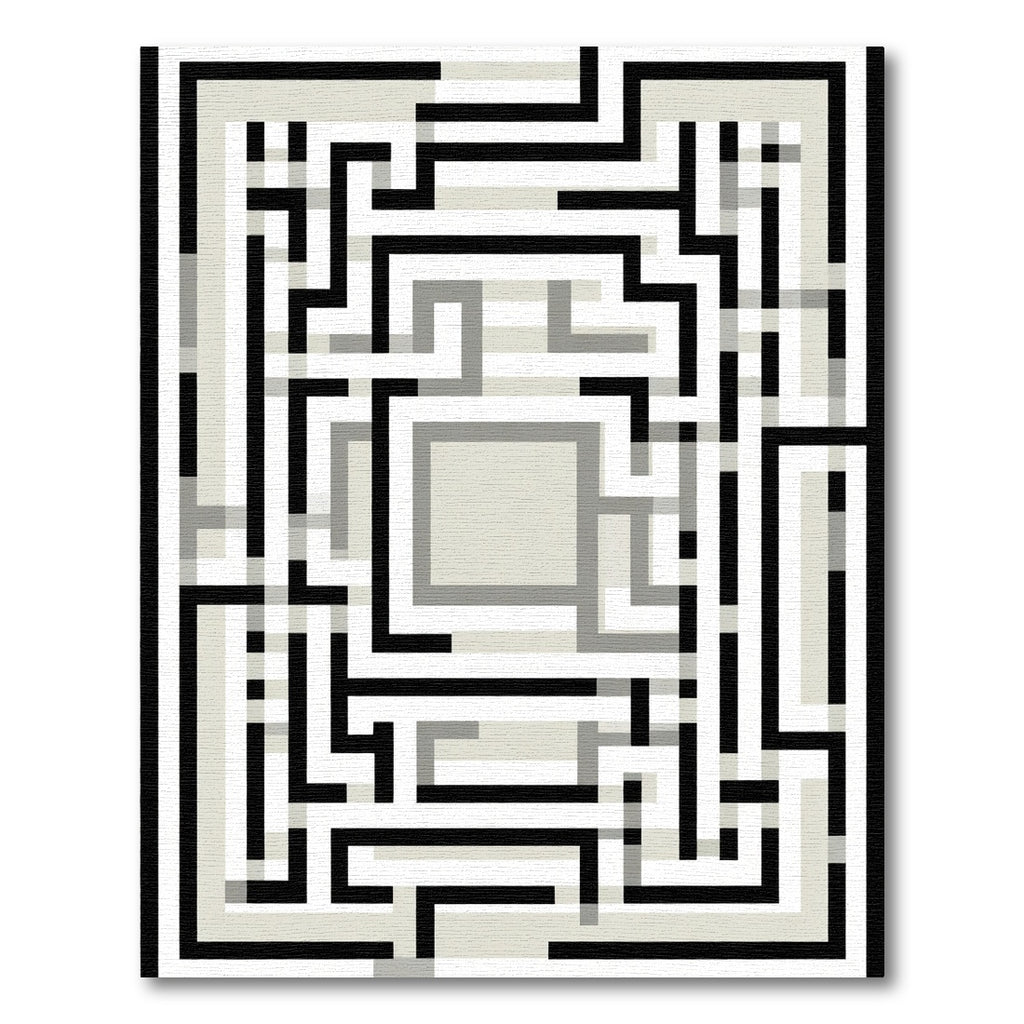Geometric Maze Black White Cream Layers Rug