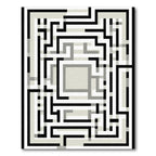 Geometric Maze Black White Cream Layers Rug