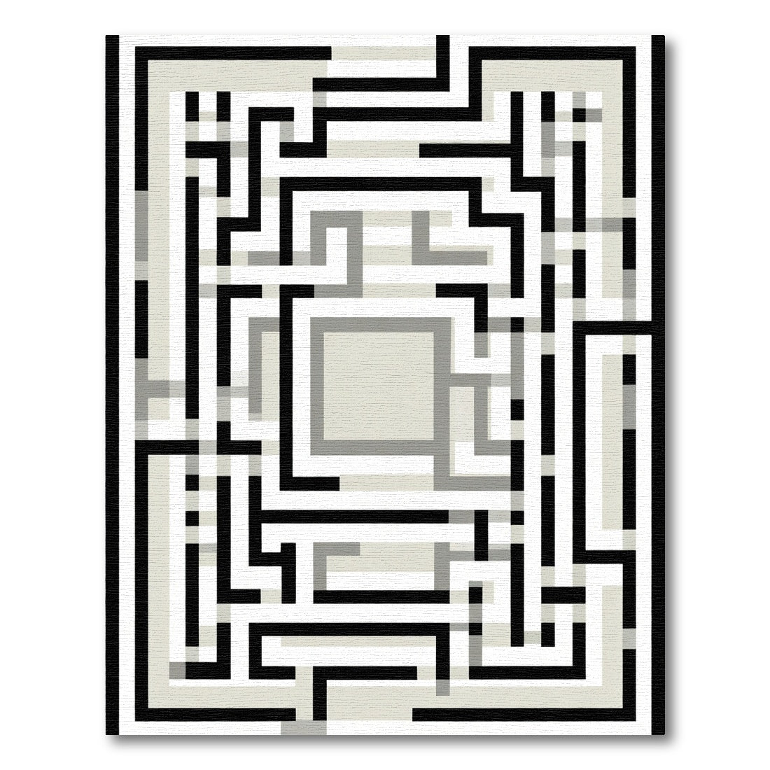 Geometric Maze Black White Cream Layers Rug