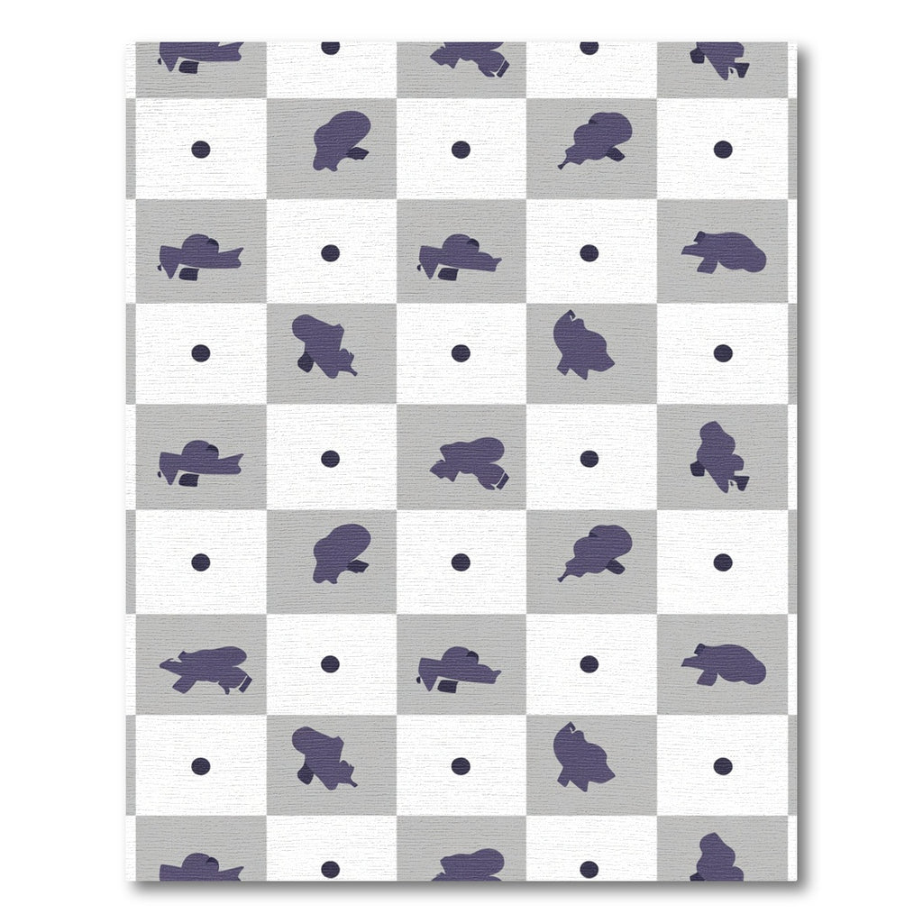 Gray White Abstract Blob Grid Rug