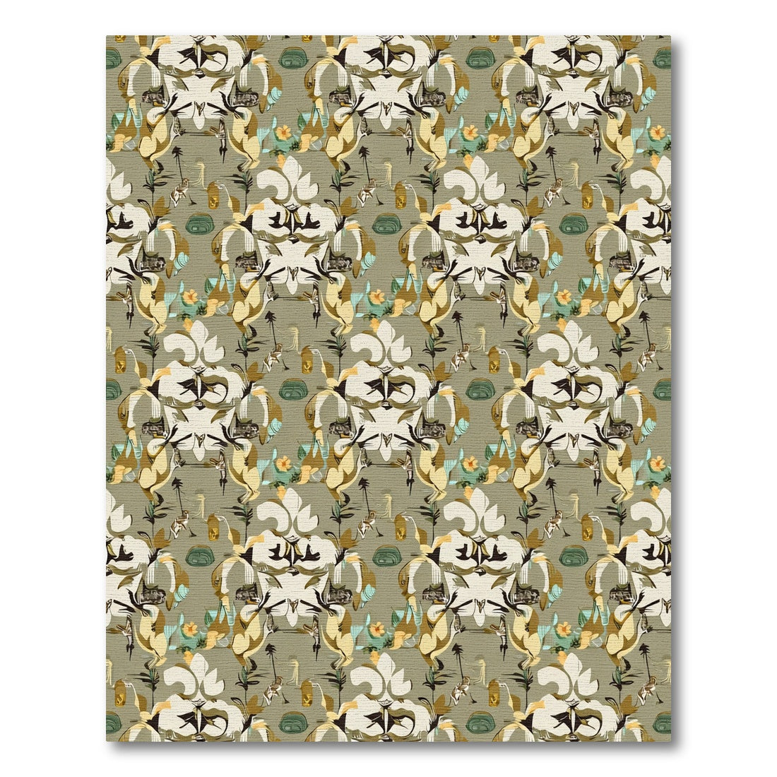 Abstract Beige And Teal Nature Scene Rug