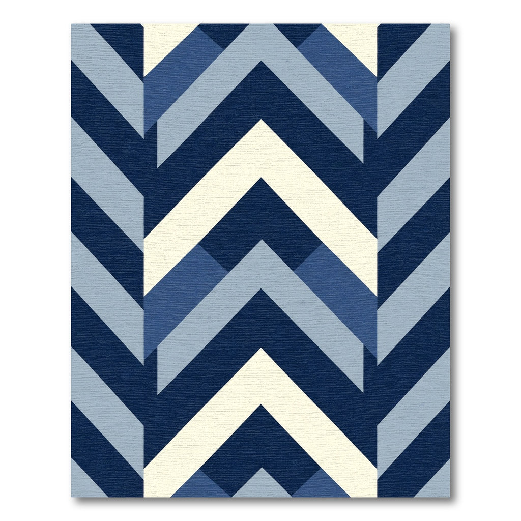 Naval Blue Geometric Chevron Rug